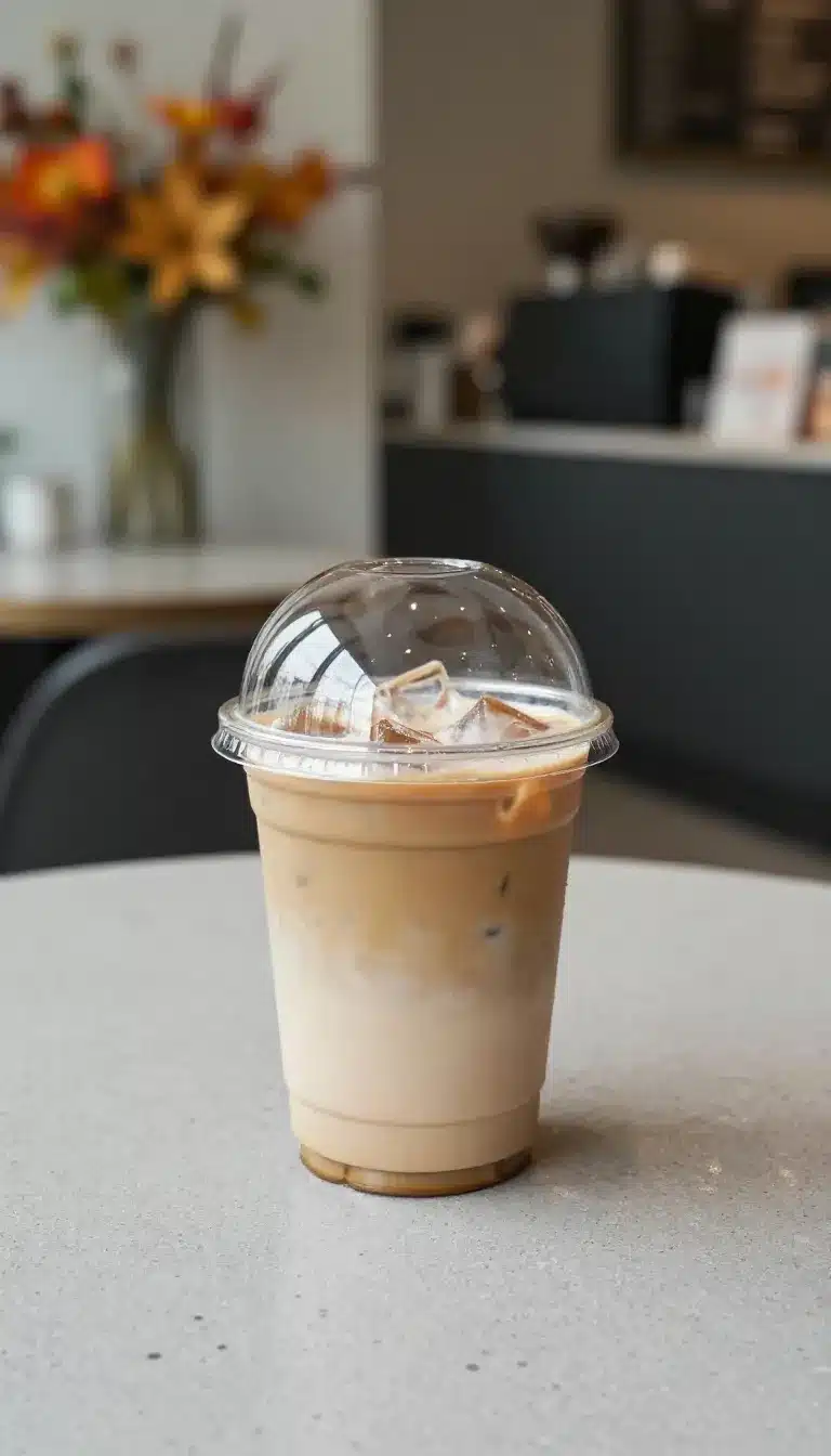 Refreshing Iced Coffee 9 A tall glass of refreshing iced coffee with ice cubes and a straw on a light background