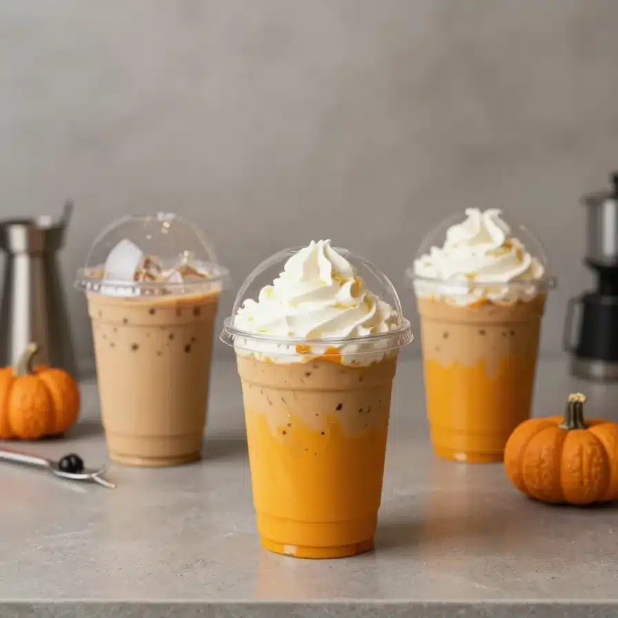 A homemade pumpkin spice Starbucks-style latte topped with whipped cream and cinnamon in a clear glass mug on a cozy autumn table.