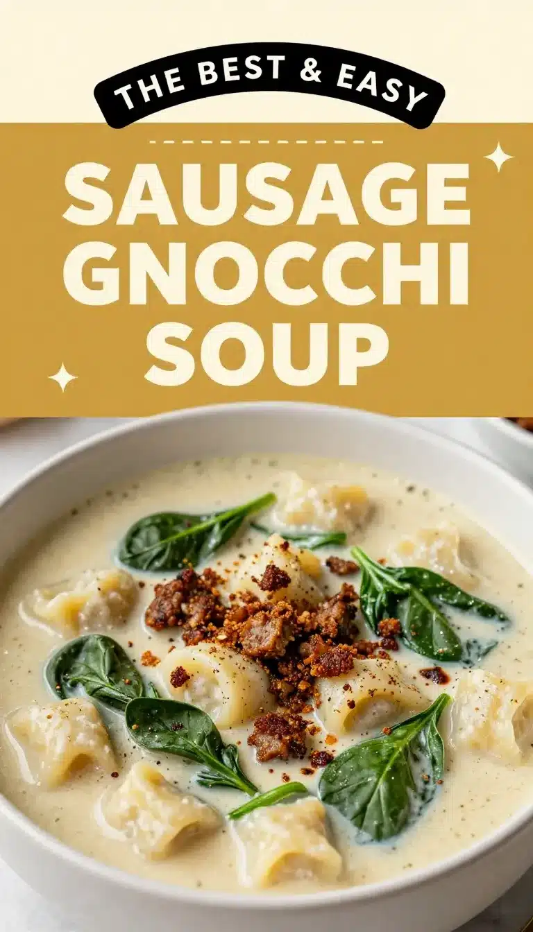 Creamy Sausage Gnocchi Soup Recipe 8 A bowl of creamy sausage gnocchi soup topped with fresh herbs and served with crusty bread