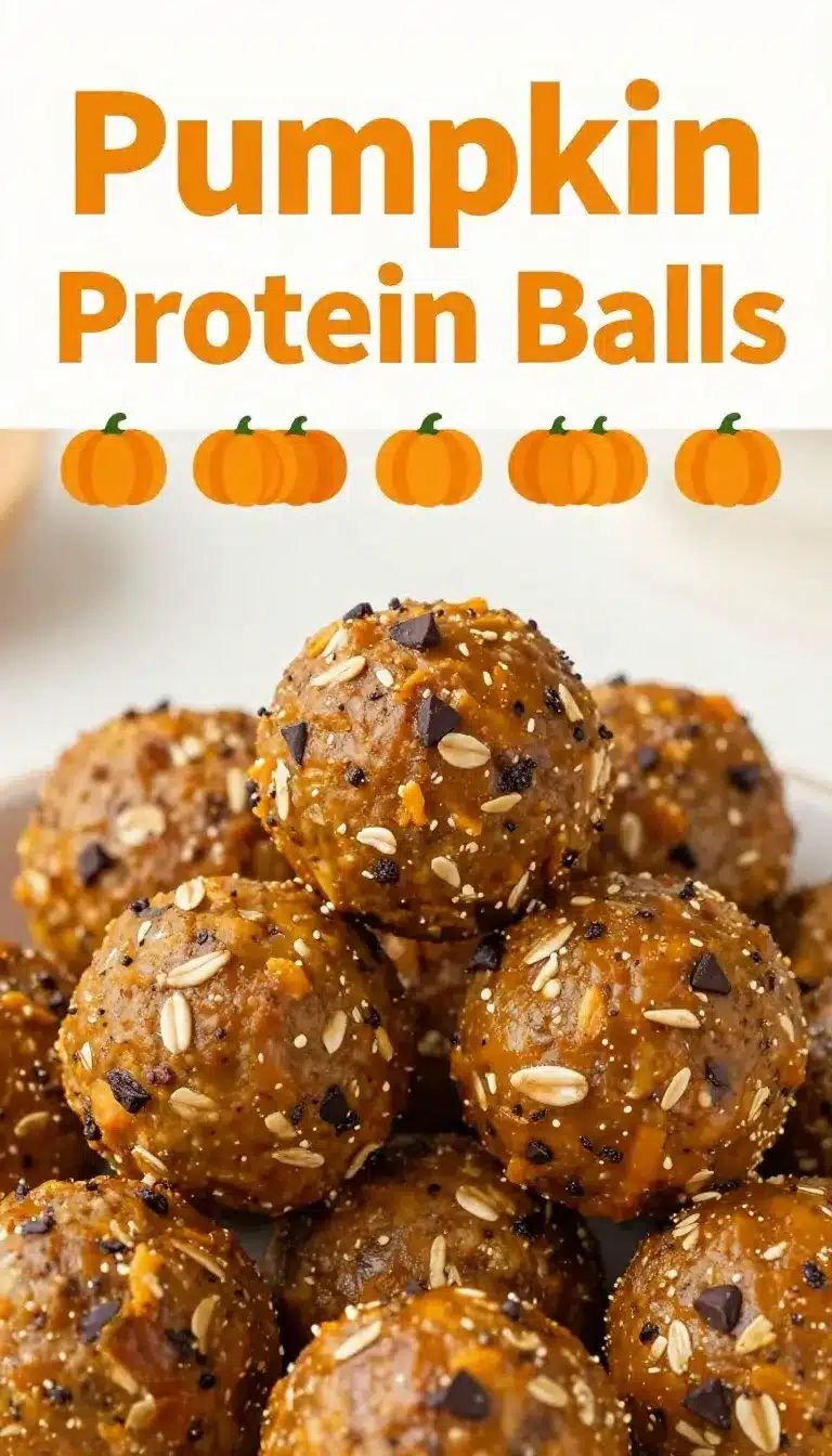 Homemade pumpkin energy balls rolled in oats and seeds on a plate