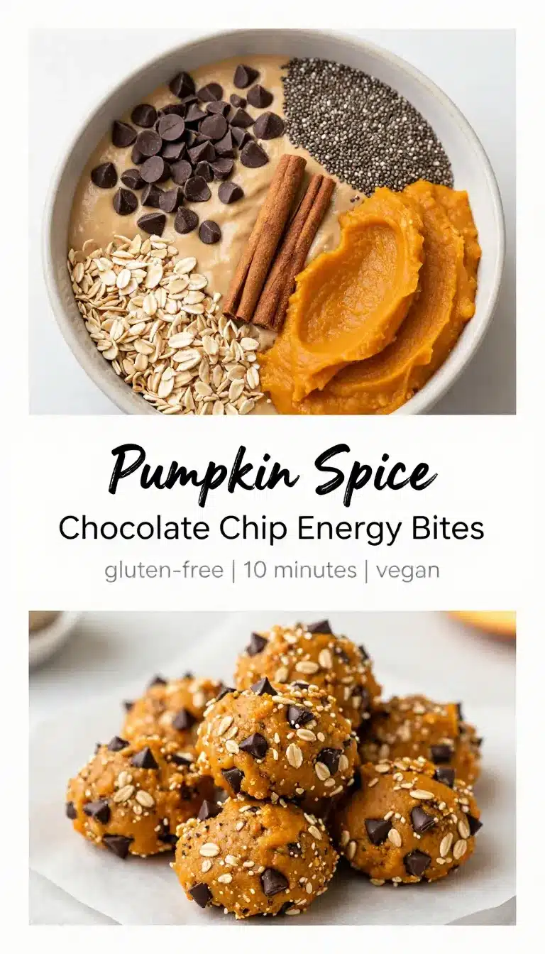 Pumpkin spice energy bites rolled in oats and pumpkin seeds on a white plate