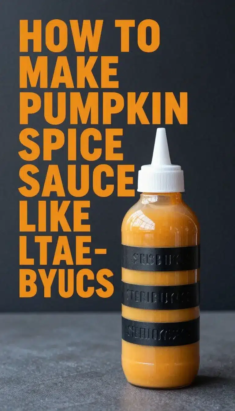 Pumpkin Spice Sauce Recipe 9 A small bowl of homemade pumpkin spice sauce with a spoon beside it, styled on a rustic kitchen table.