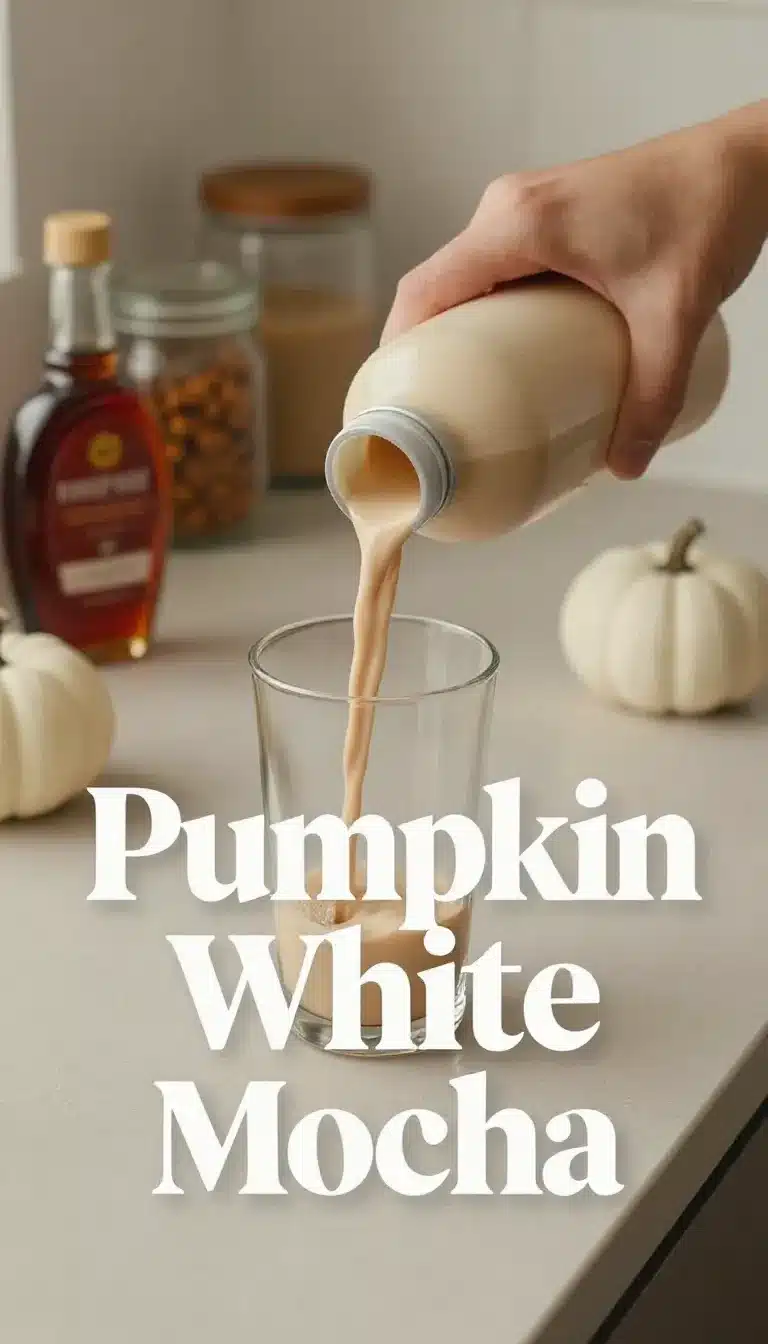 A glass of pumpkin white mocha cold brew topped with creamy foam and a sprinkle of spice.