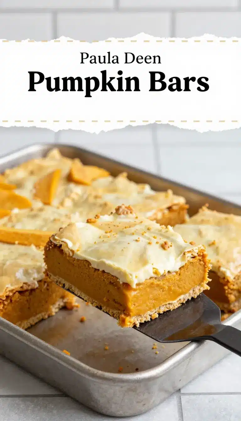 Paula Deen Pumpkin Bars with Cream Cheese Frosting 10 Pumpkin bars topped with creamy cream cheese frosting on a serving plate