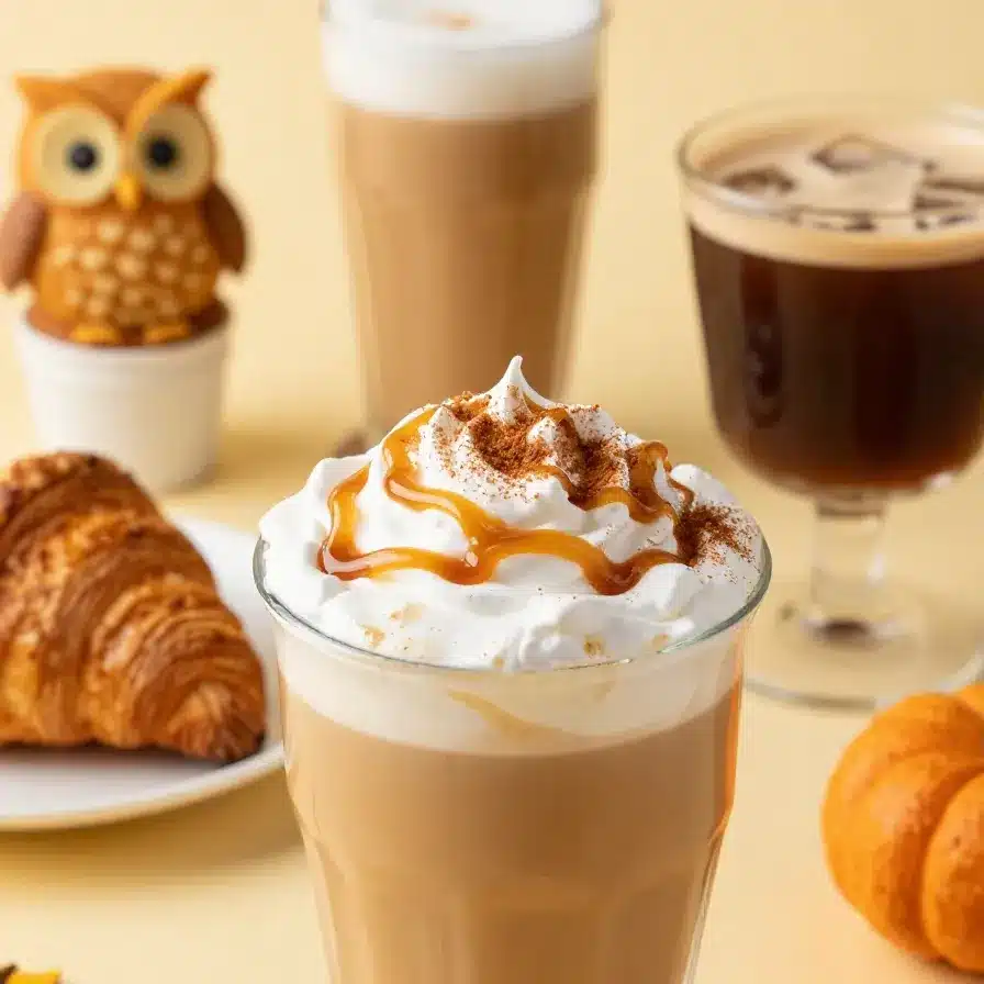 A homemade pumpkin-inspired Starbucks-style latte topped with whipped cream and cinnamon on a table