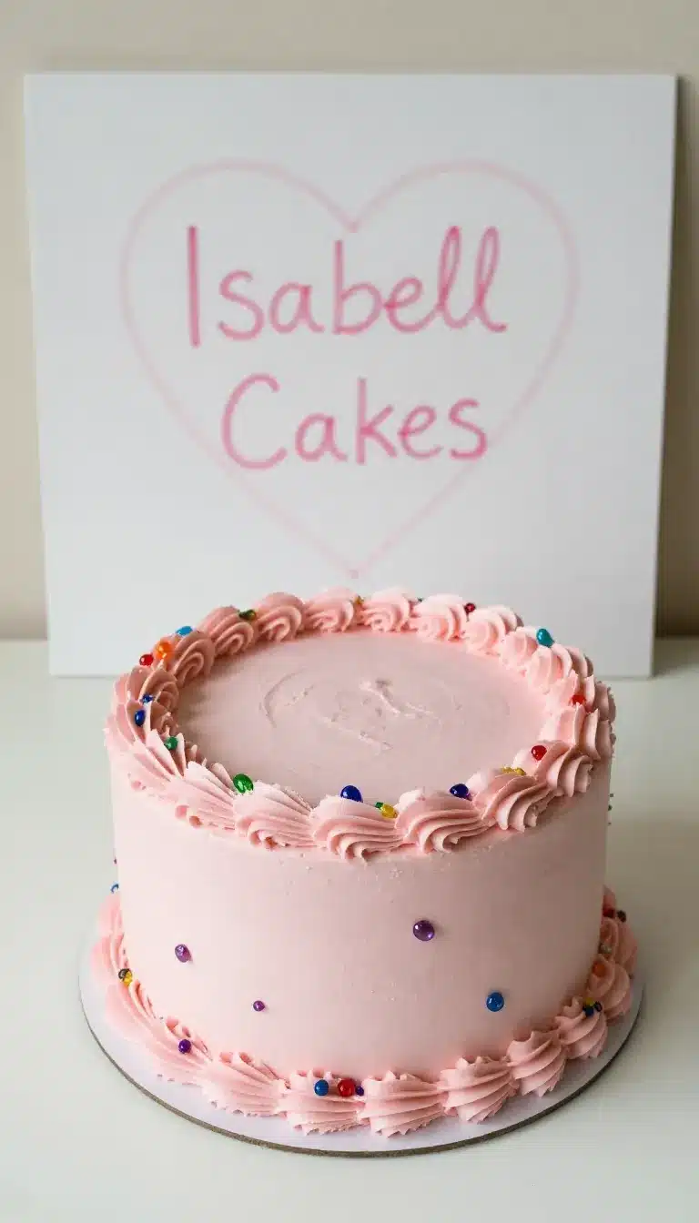 A pastel cake topped with colorful gemstone decorations on a decorative plate.