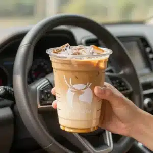 A creamy white pumpkin mocha topped with whipped cream and cinnamon in a clear glass mug