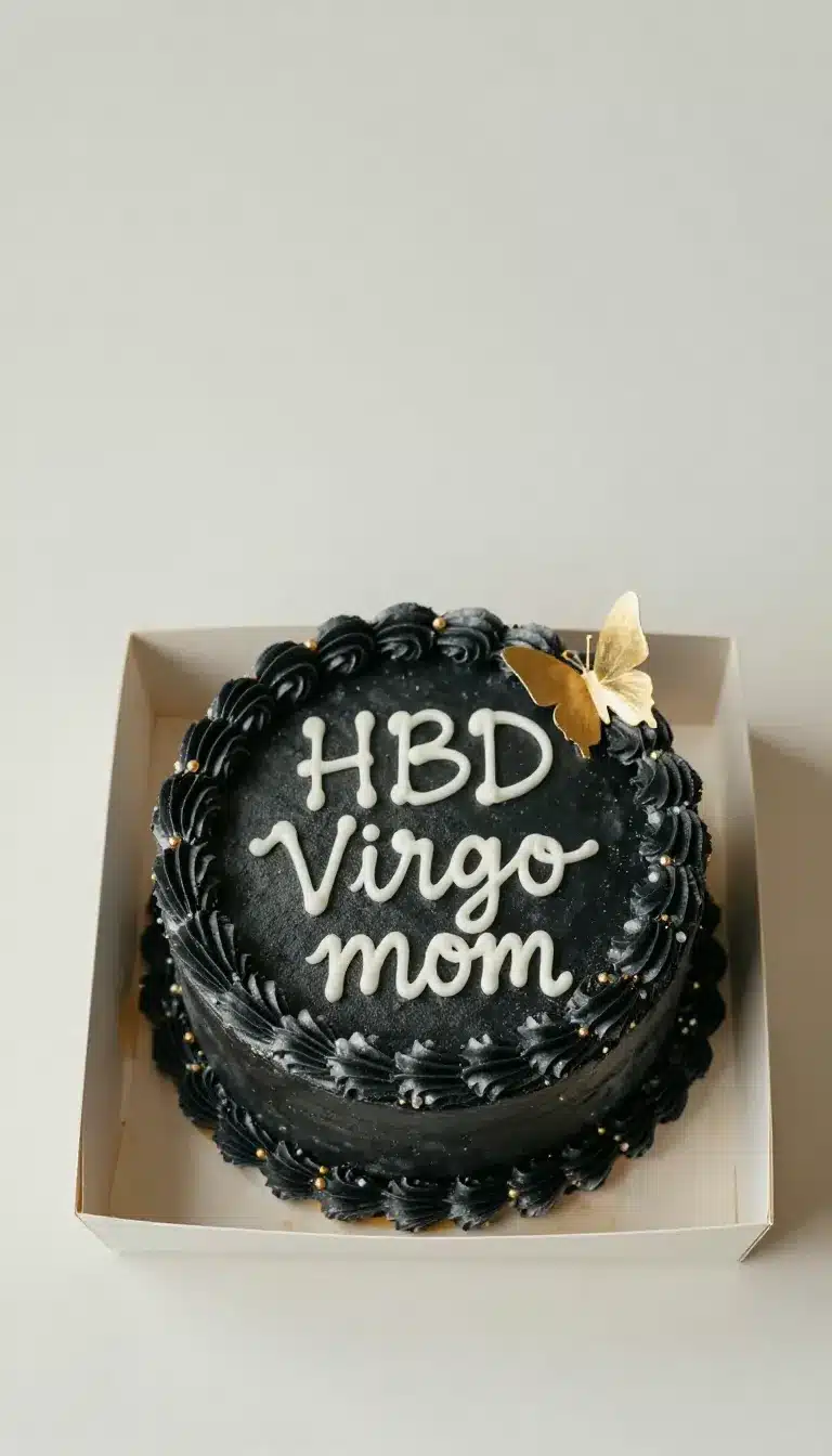 Birthday Cake with Virgo Man Theme 9 A birthday cake decorated with Virgo man theme details, including zodiac symbols and elegant blue and gold accents.