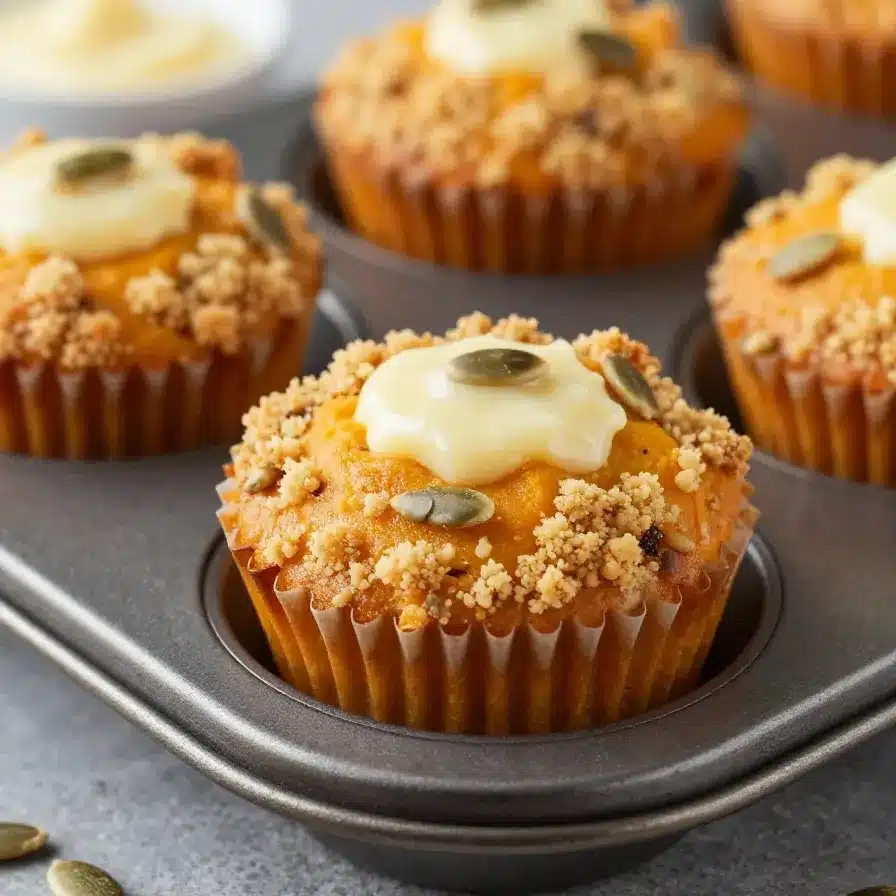 Starbucks Pumpkin Muffins Copycat Recipe 5 Homemade Starbucks pumpkin muffins topped with a crumbly streusel on a white plate