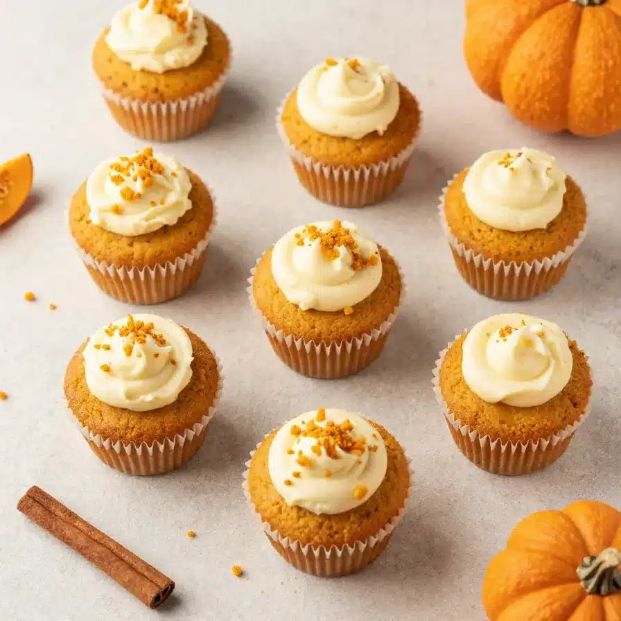 Homemade Starbucks-style pumpkin cream cheese muffins topped with a crumbly streusel and baked in a muffin tin.