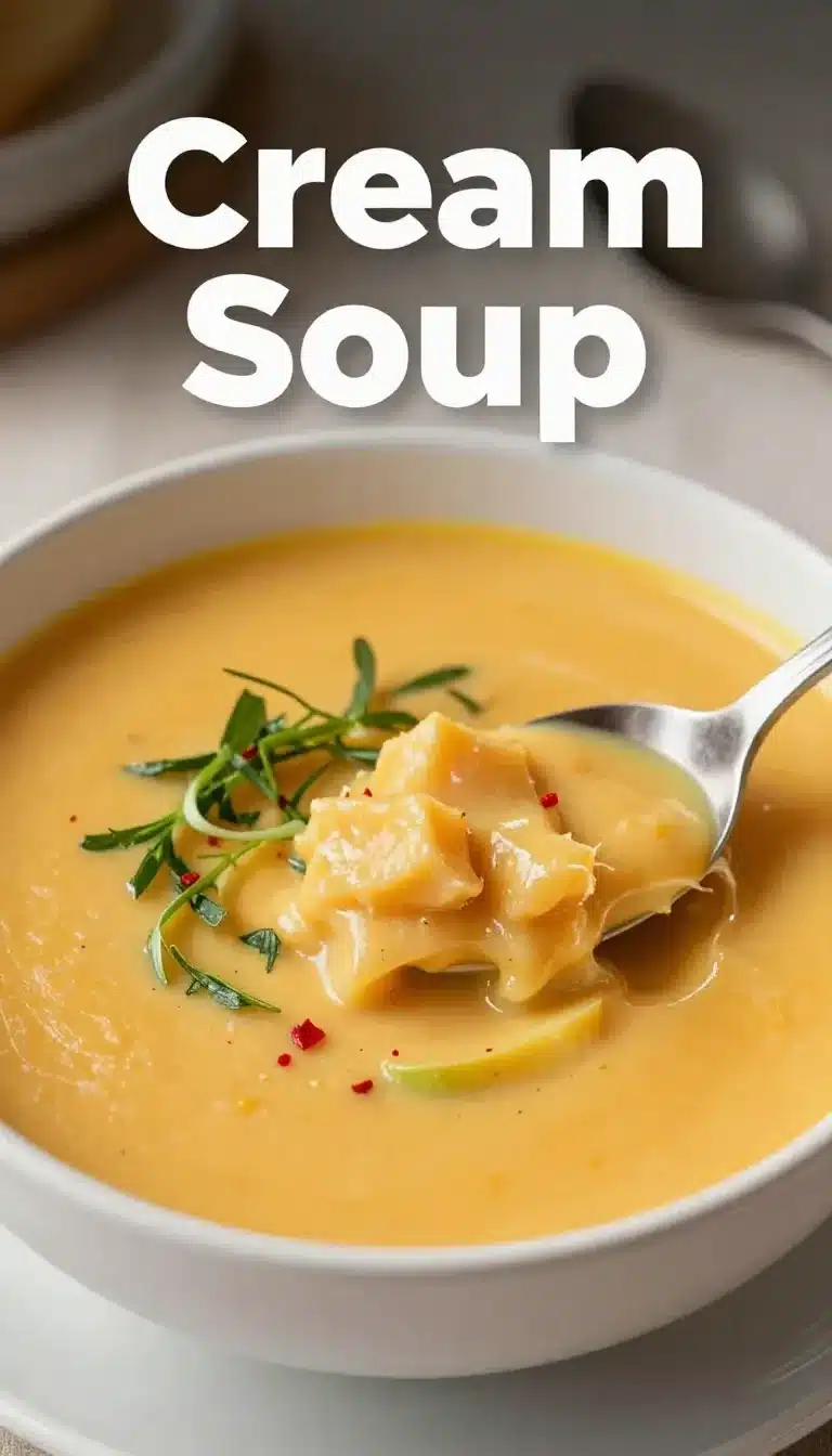 A bowl of creamy fall gnocchi soup with tender gnocchi, vegetables, and herbs on a rustic table.