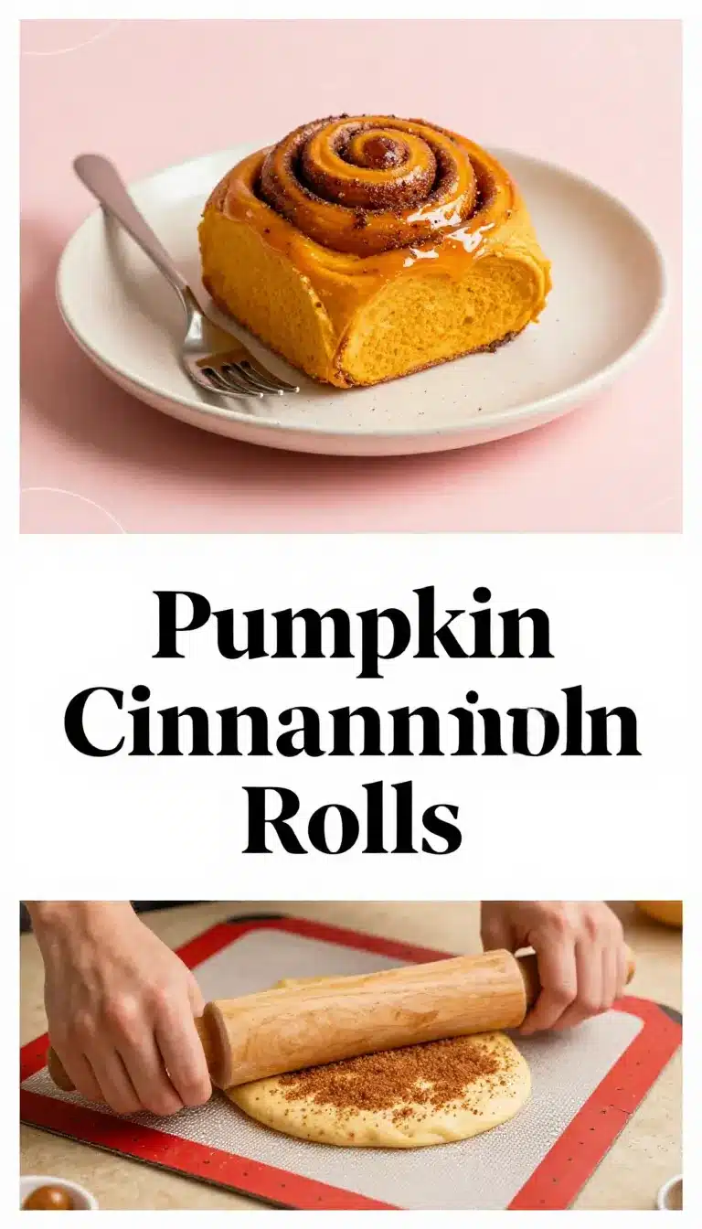 Pumpkin Cinnamon Rolls with Real Pumpkin and Spice 10 Freshly baked pumpkin cinnamon rolls topped with creamy icing on a plate